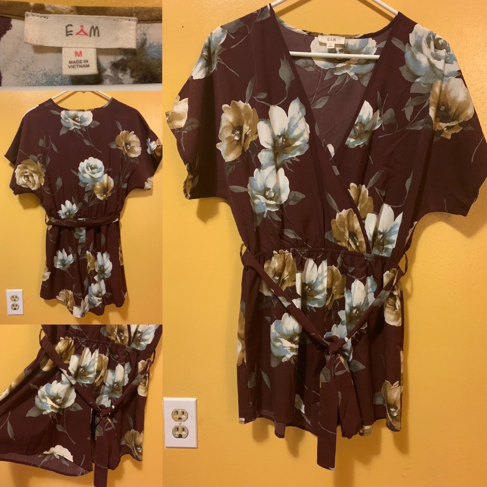 Floral maroon romper